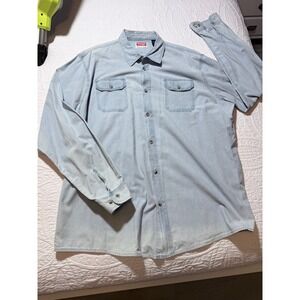 Wrangler Premium Quality Denim Shirt Mens 2XL Tall Blue Button Up‎ Long Sleeve